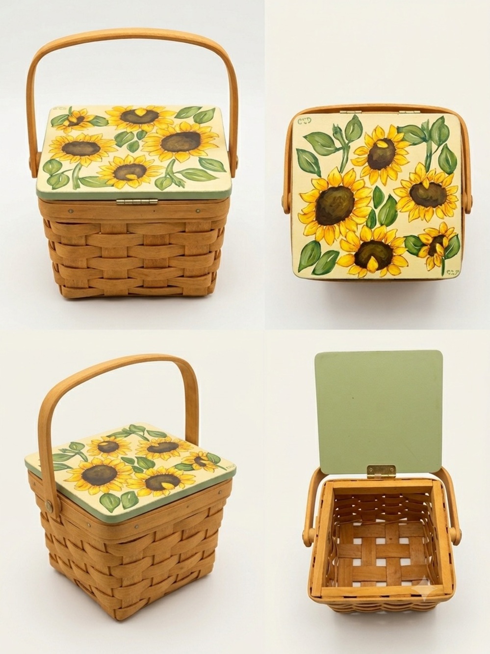 Hand-Painted Sunflower Mini Basket with Handle